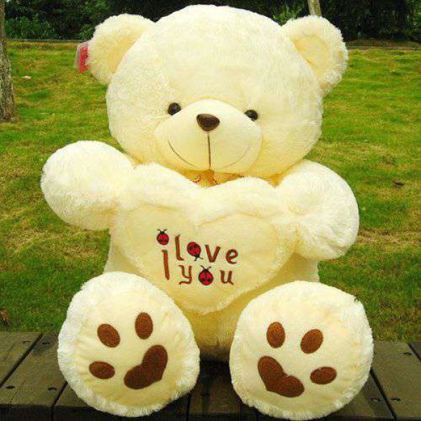 Peach 2.5 Feet Sitting Paw Teddy Bear holding an I Love You Heart